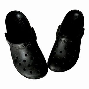 Black unisex crocs.